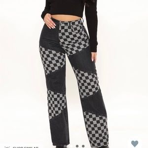 Black and gray checkered fashion nova jeans